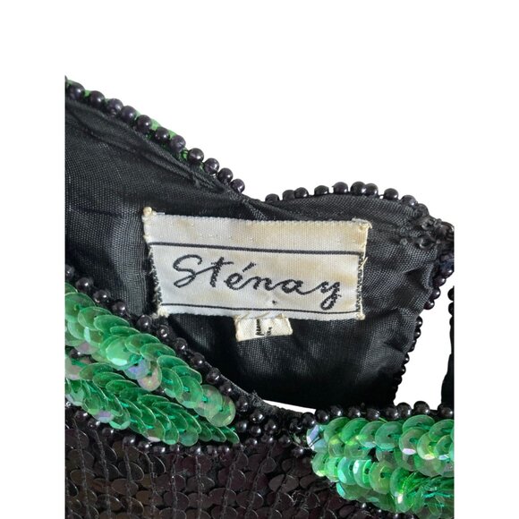 Vintage Stenay Black Sequin Floral Top With Pink Green & Blue Embellishments Sho - Picture 5 of 10